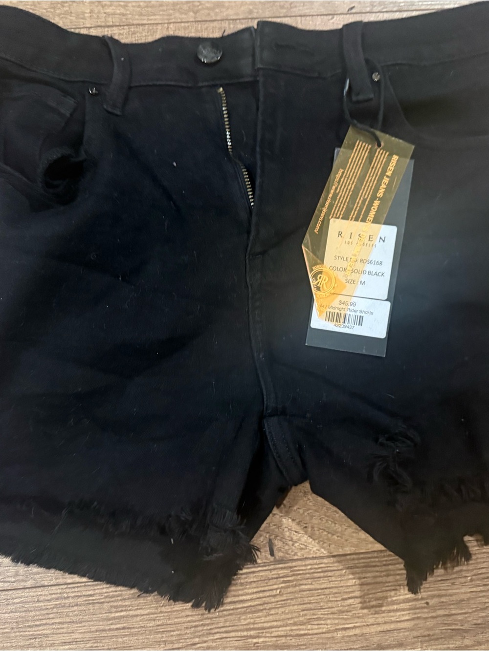 Risen Raw Hem Black Denim Jean Shorts - Women's
